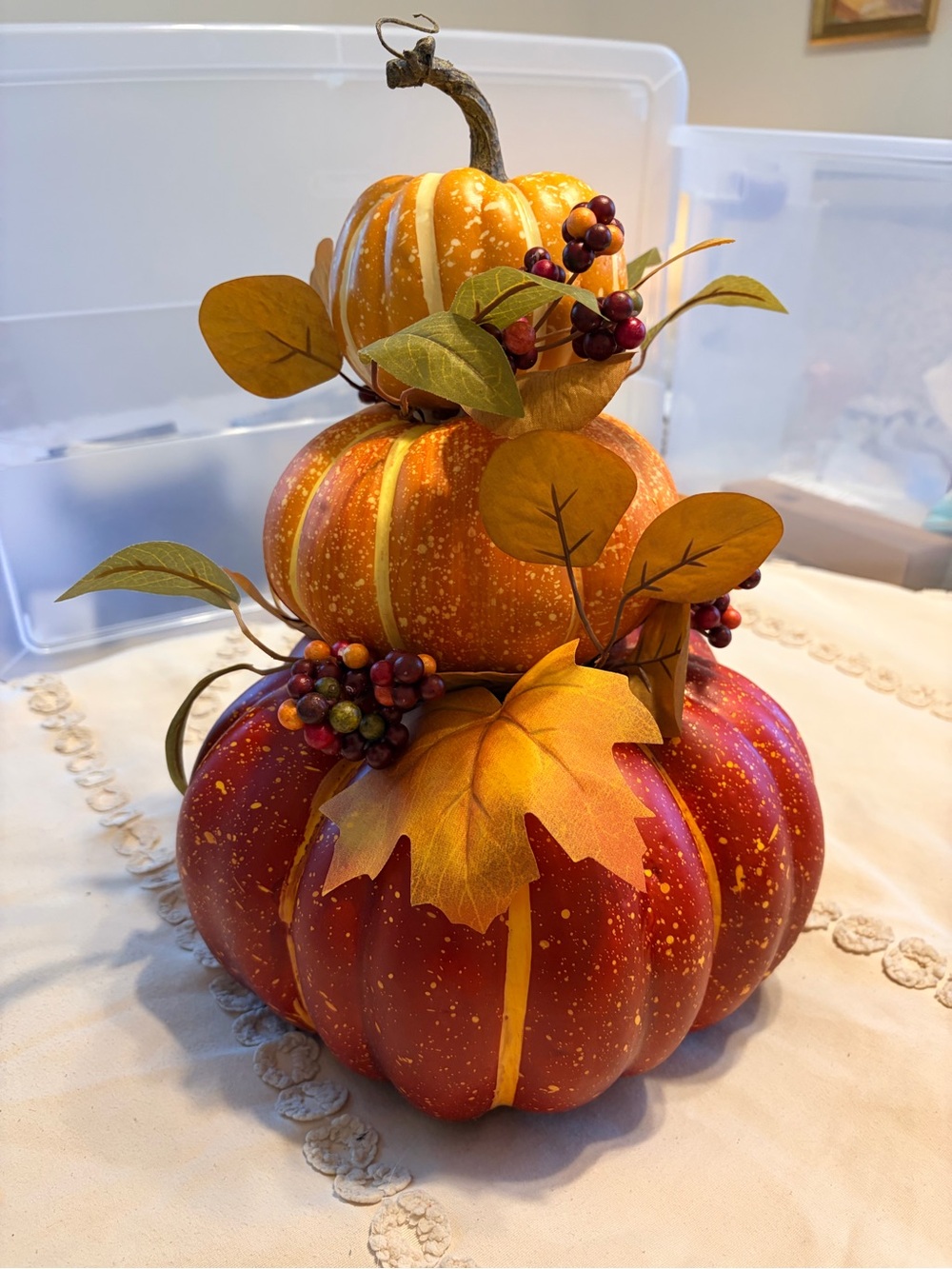 3-Tier Stacked Pumpkin Centerpiece | Fall Harvest Table Decor